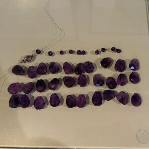 Large Amethyst Gemstone Beads + Sterling Clasp DIY Jewelry Lot
